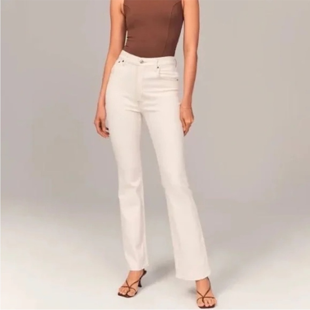 Abercrombie White Ultra High Rise Kick Flare Jeans